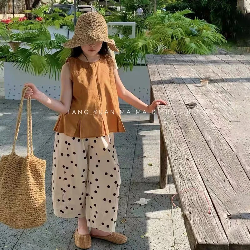 女童衬衫2025夏季新款儿童无袖背心上衣女宝宝休闲阔腿裤洋气童装