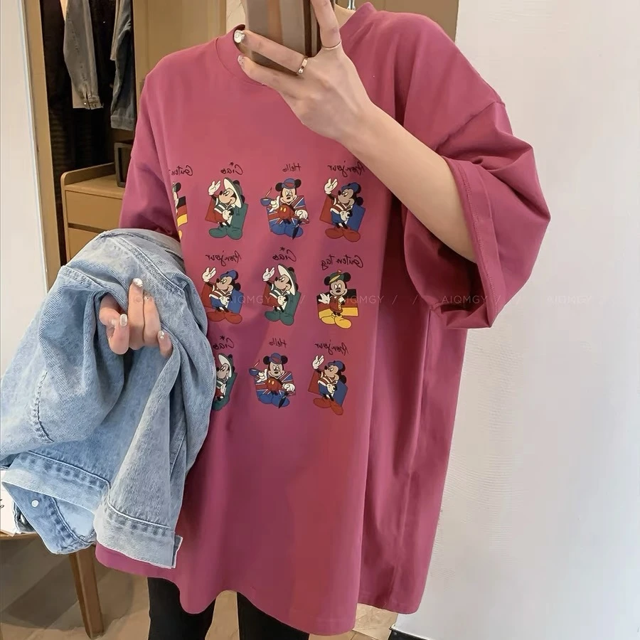 7118韩版招呼米奇印花宽松休闲时尚百搭短袖T恤女