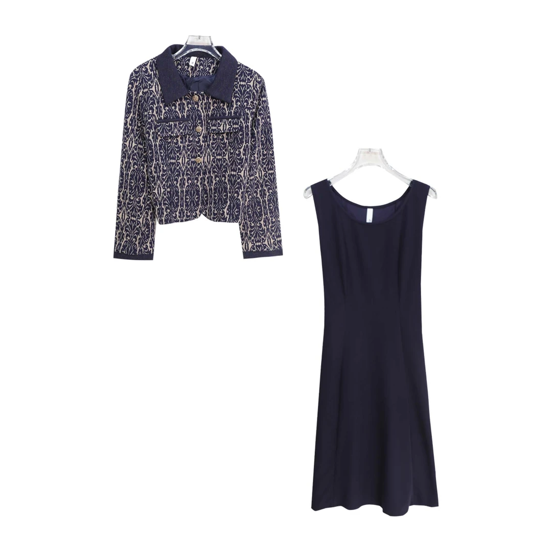 新款小香风高级感外套时尚减龄背心裙套装S4474