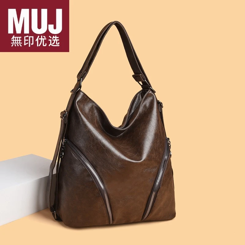 日本无印muj新款时尚百搭潮流轻奢单肩斜挎女包8430咖色