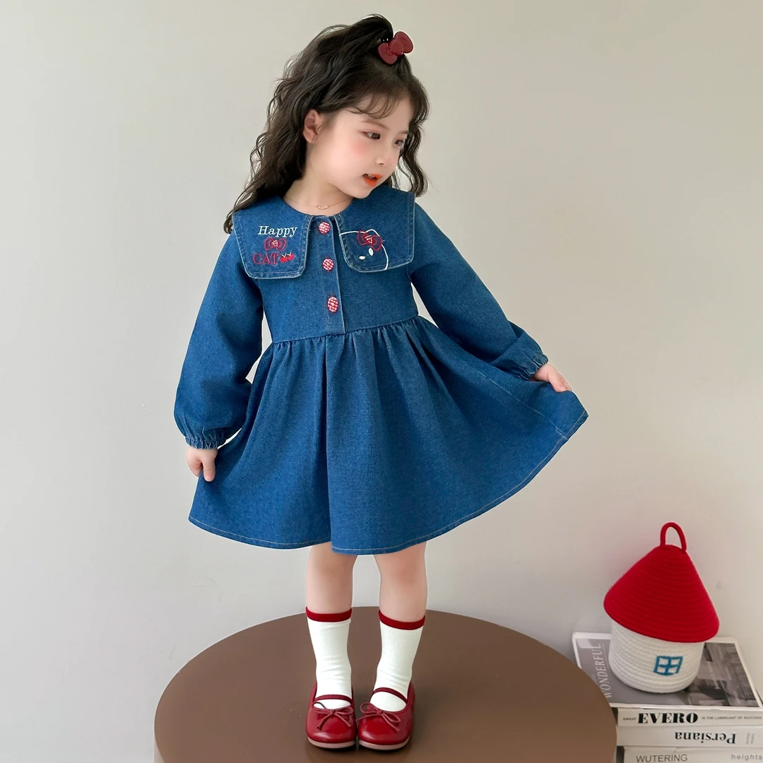 女童春秋款长袖牛仔裙2025新款女宝宝洋气时尚连衣裙女孩秋季裙子