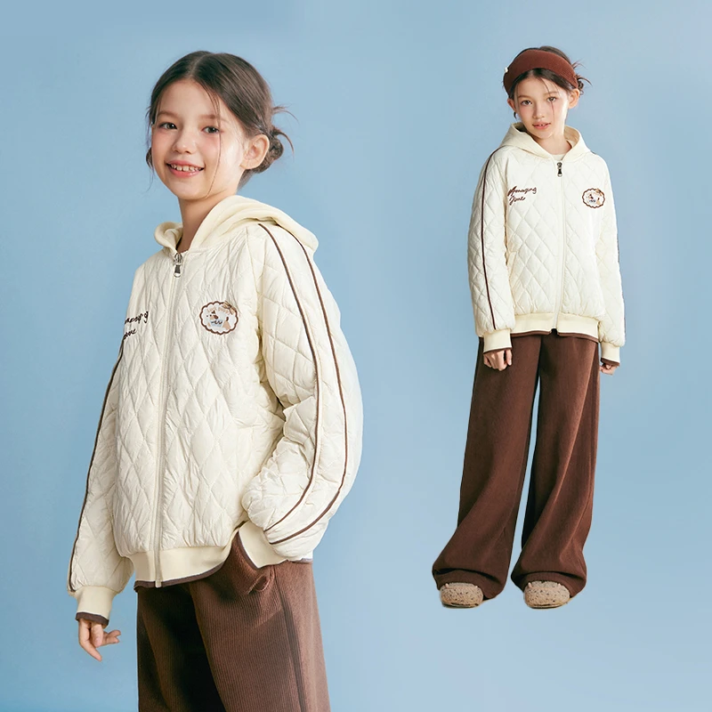 笛莎官方童装棉服女童25秋冬新款可爱儿童中大童时尚连帽绗棉外套