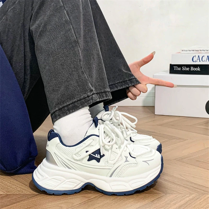 回力白蓝网面透气老爹鞋2025夏季新款厚底增高潮流百搭运动鞋女鞋