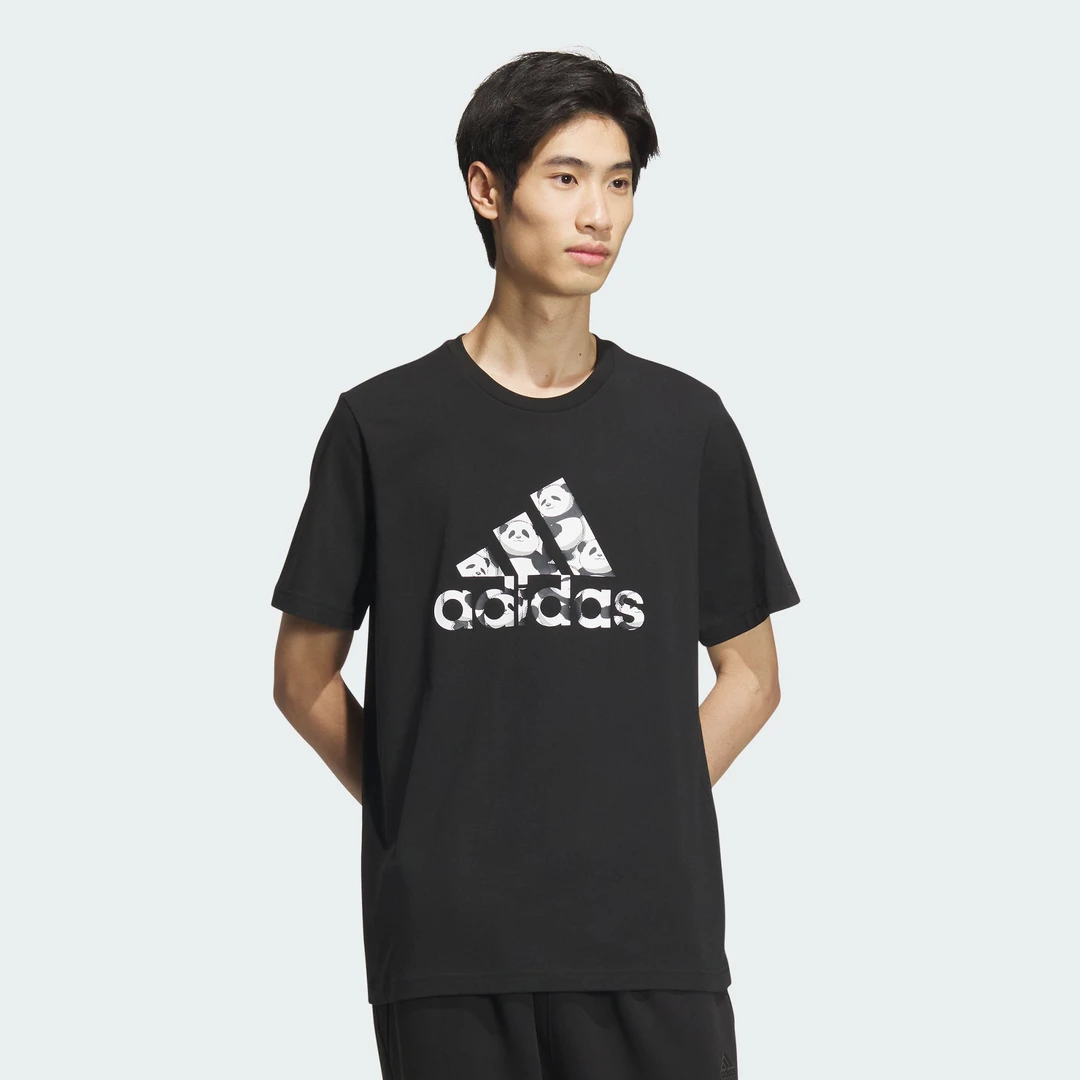 Adidas阿迪达斯男款M TEE1熊猫印花运动休闲宽松短袖T恤JI6834