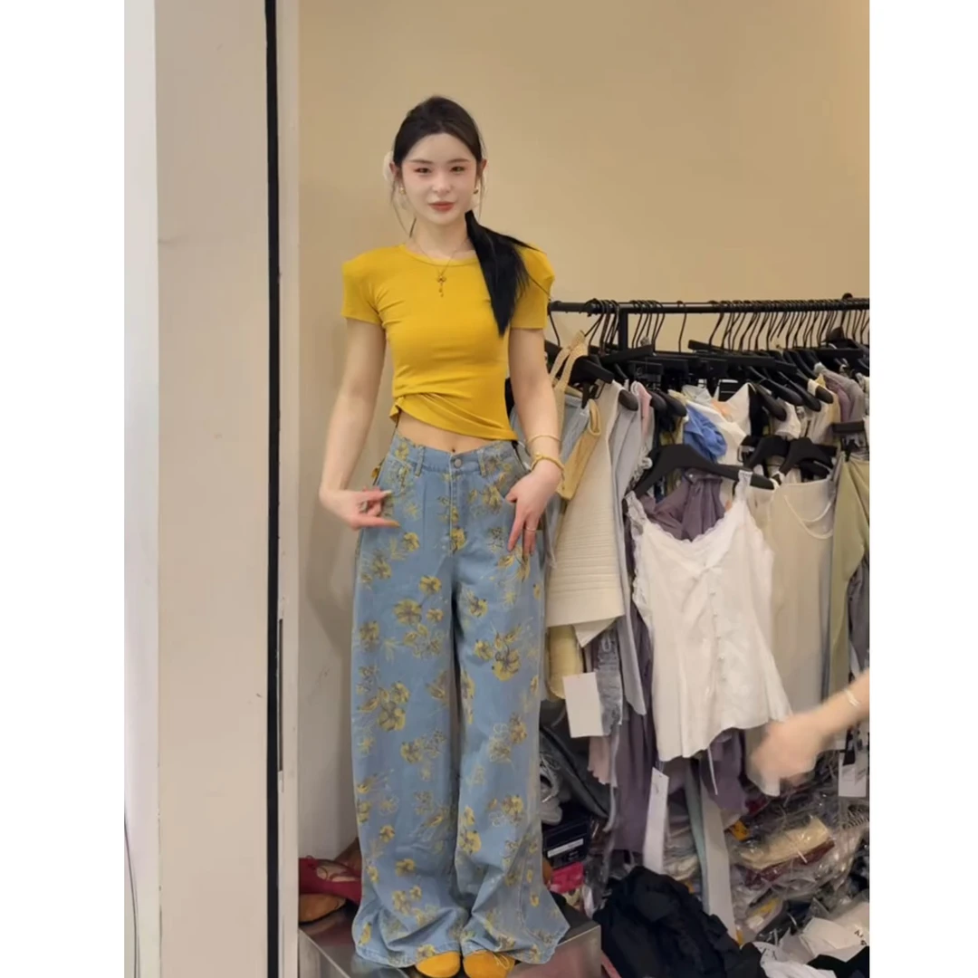 2025夏季新款穿搭一整套多巴胺洋气减龄黄色漏背衬衫阔腿裤套装女