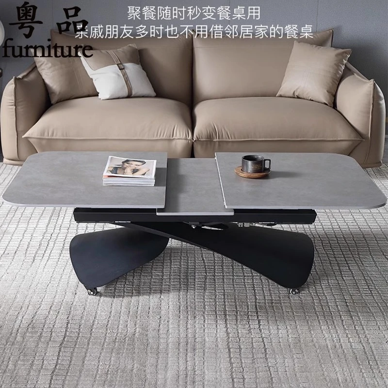 2025新款多功能升降岩板茶几餐桌两用可伸缩移动小户型家用长方形
