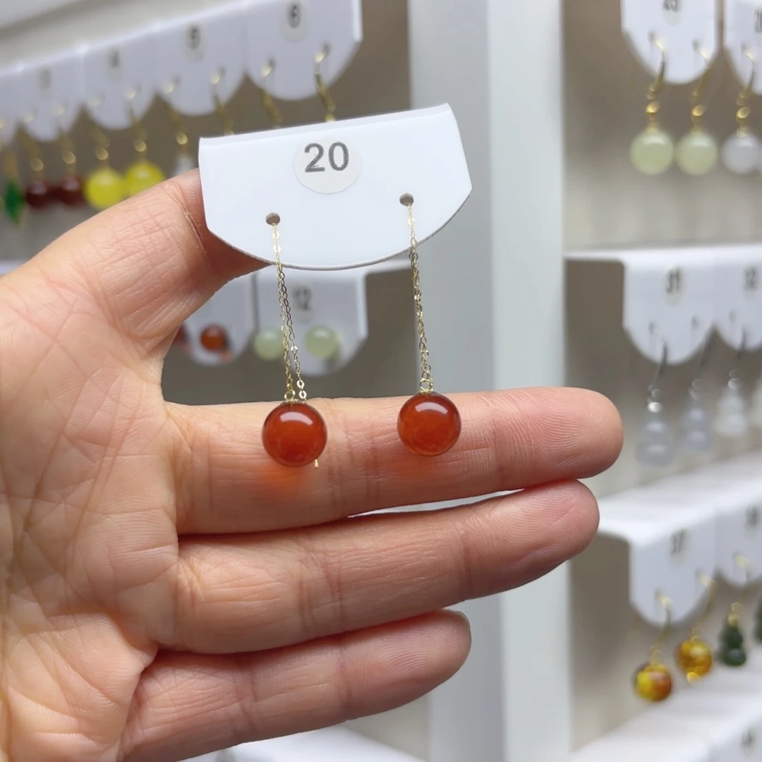 血珀18K金镶嵌耳饰