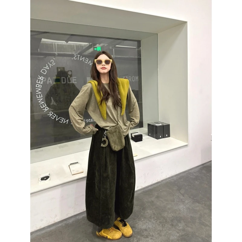 MARIE.COCO复古风印花宽松长袖上衣披肩女秋季灯芯绒阔腿裤三件套