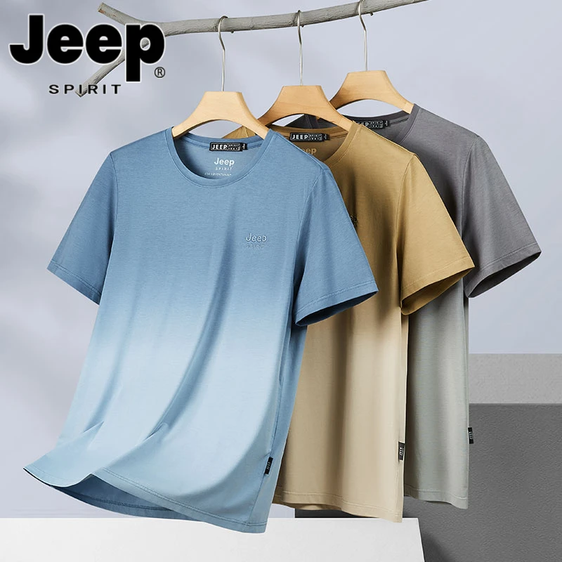 JEEPSPIRIT吉普高端男士短袖T恤夏季薄款圆领运动休闲透气半袖男T