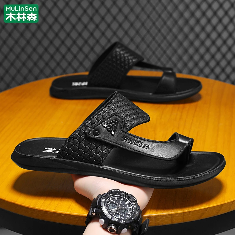 木林森沙滩鞋男款2025新款夏季外穿拖鞋防滑耐磨休闲男士皮人字拖