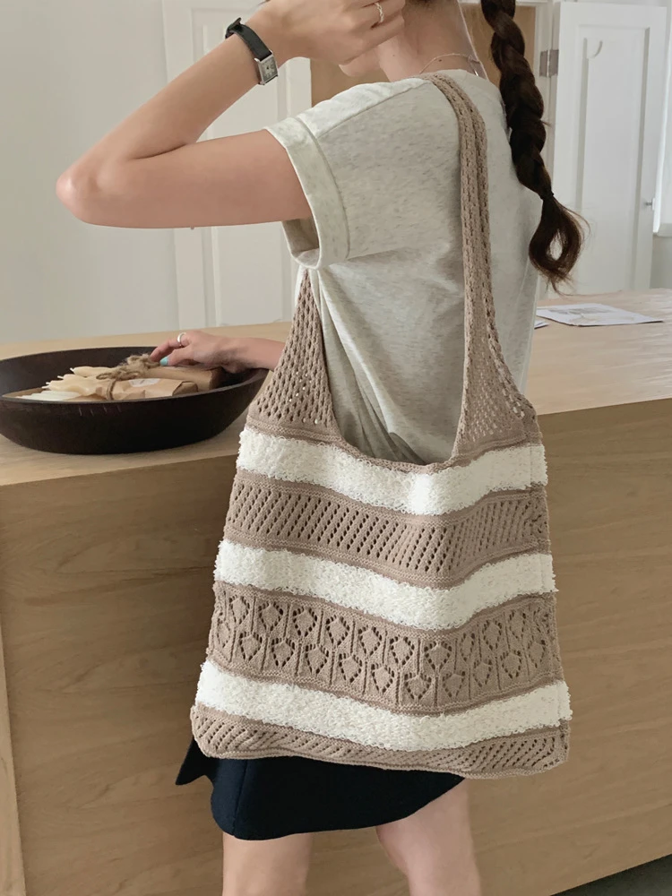 编织毛绒镂空大容量单肩海边度假沙滩托特包单肩购物袋