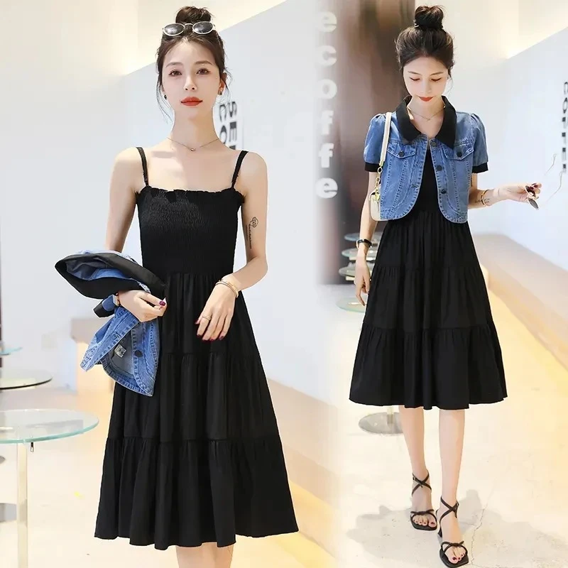 成套搭配吊带连衣裙套装女夏季新款洋气减龄小个子牛仔两件套