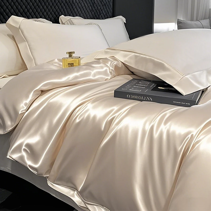 水星高端家纺高级感水洗真丝四件套双面绸缎丝绸被套丝滑冰丝床笠