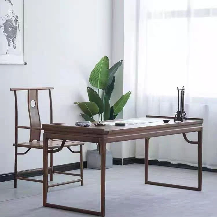 老榆木中式书桌喝茶桌椅实木书房画案书法写字办公桌茶桌一体整套