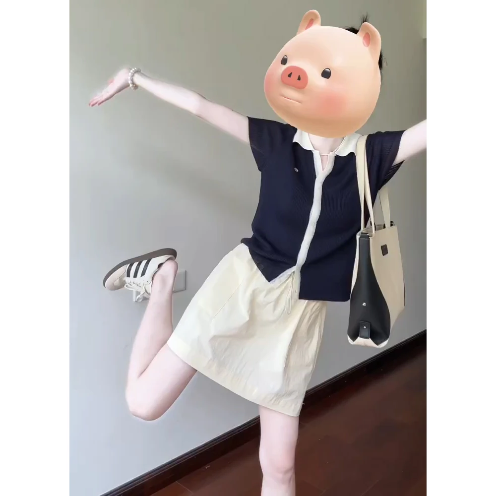 今年流行穿搭一整套女2025薄款翻领针织衫百搭显瘦短裙两件套
