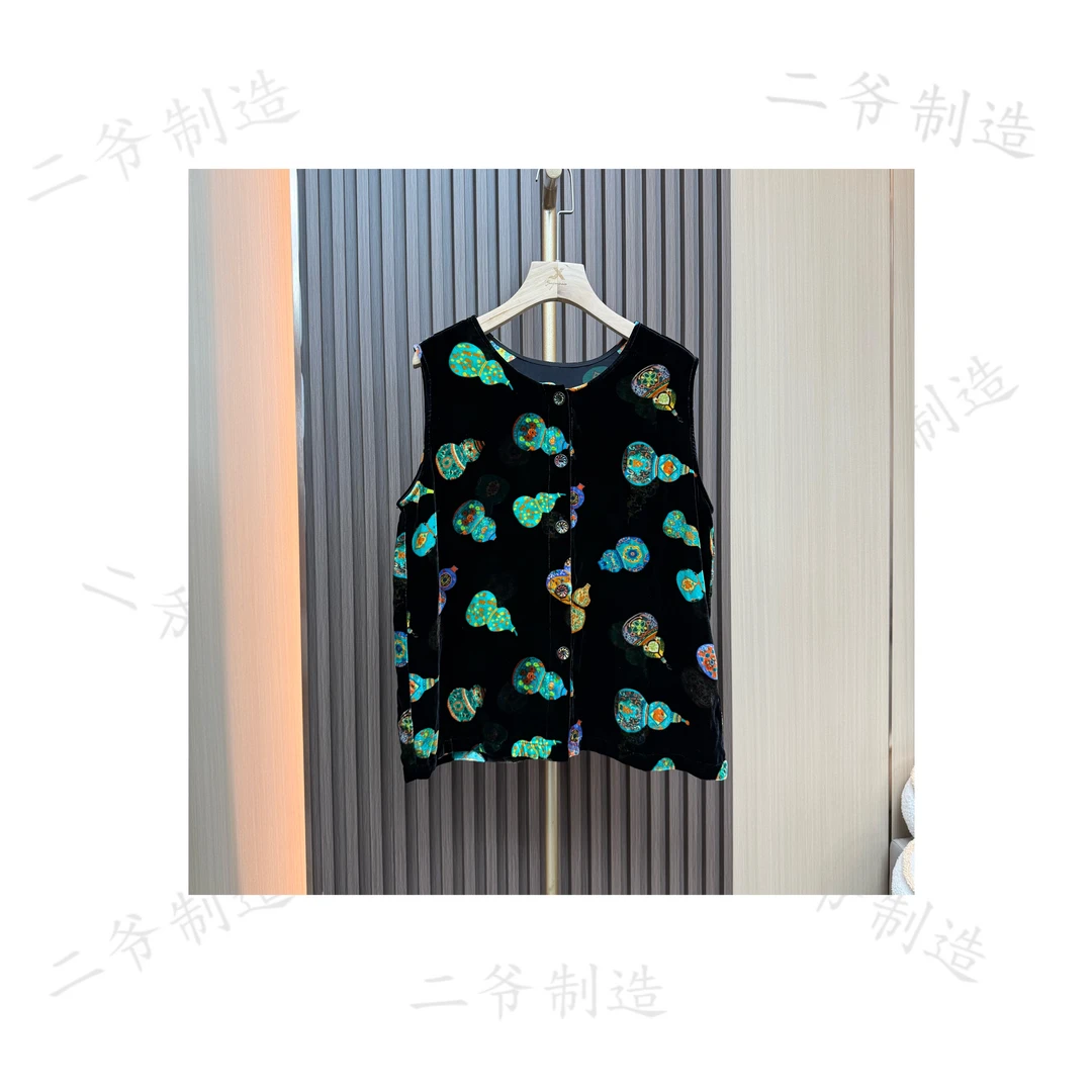 S88021060夏季前开圆领丝绒无袖【福禄】衫