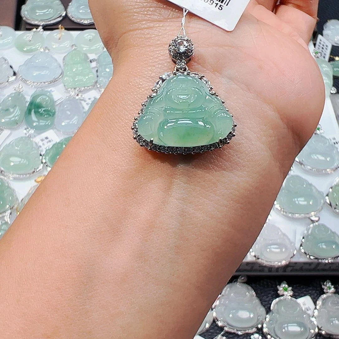 吊坠(不含链)银S925镶嵌翡翠佛公
