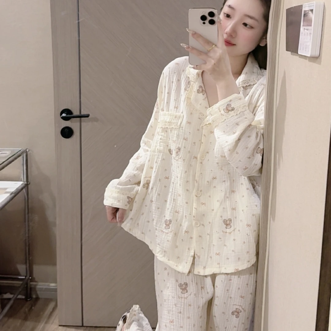 【韩系小熊】纯棉100%棉 女士秋季长袖睡衣套装