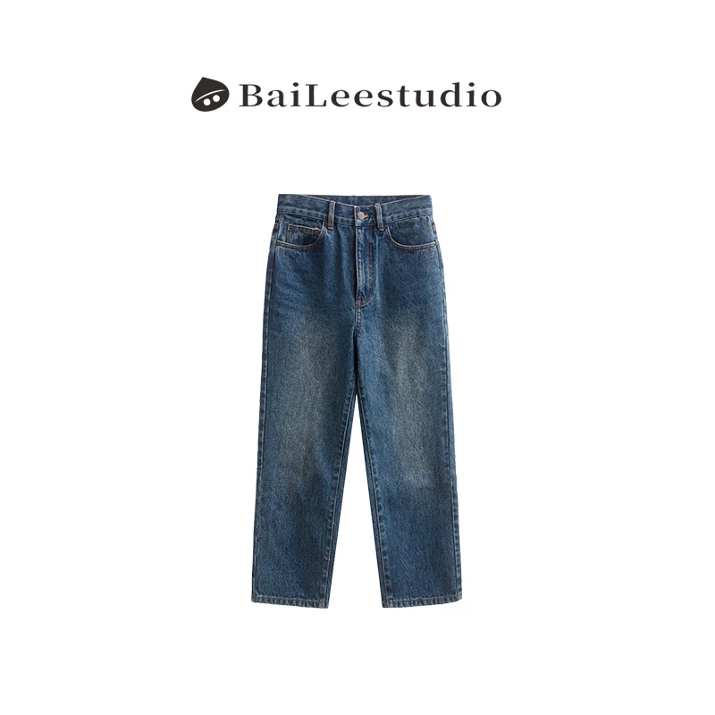 【柏栗良品】【宝藏衣橱上新】韩范直筒百搭水洗牛仔裤女246100