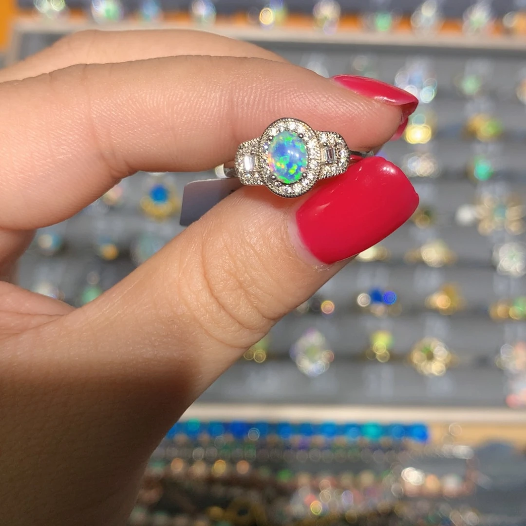 银S925镶嵌欧泊澳洲欧泊戒指l