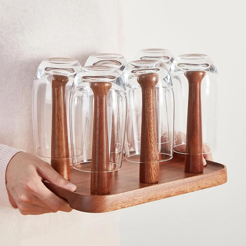 乌檀木杯架防霉沥水家用桌面玻璃杯子木质放晾茶杯水杯收纳置物架