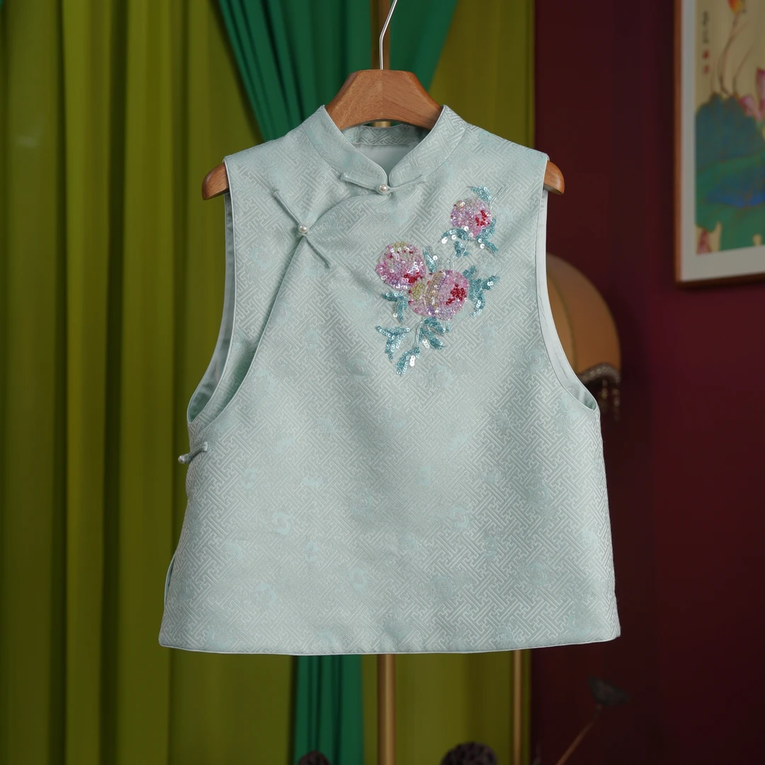 【闲庭序】上久楷·'万字纹'纯手工刺绣丝毛马甲重工高定新中式马甲