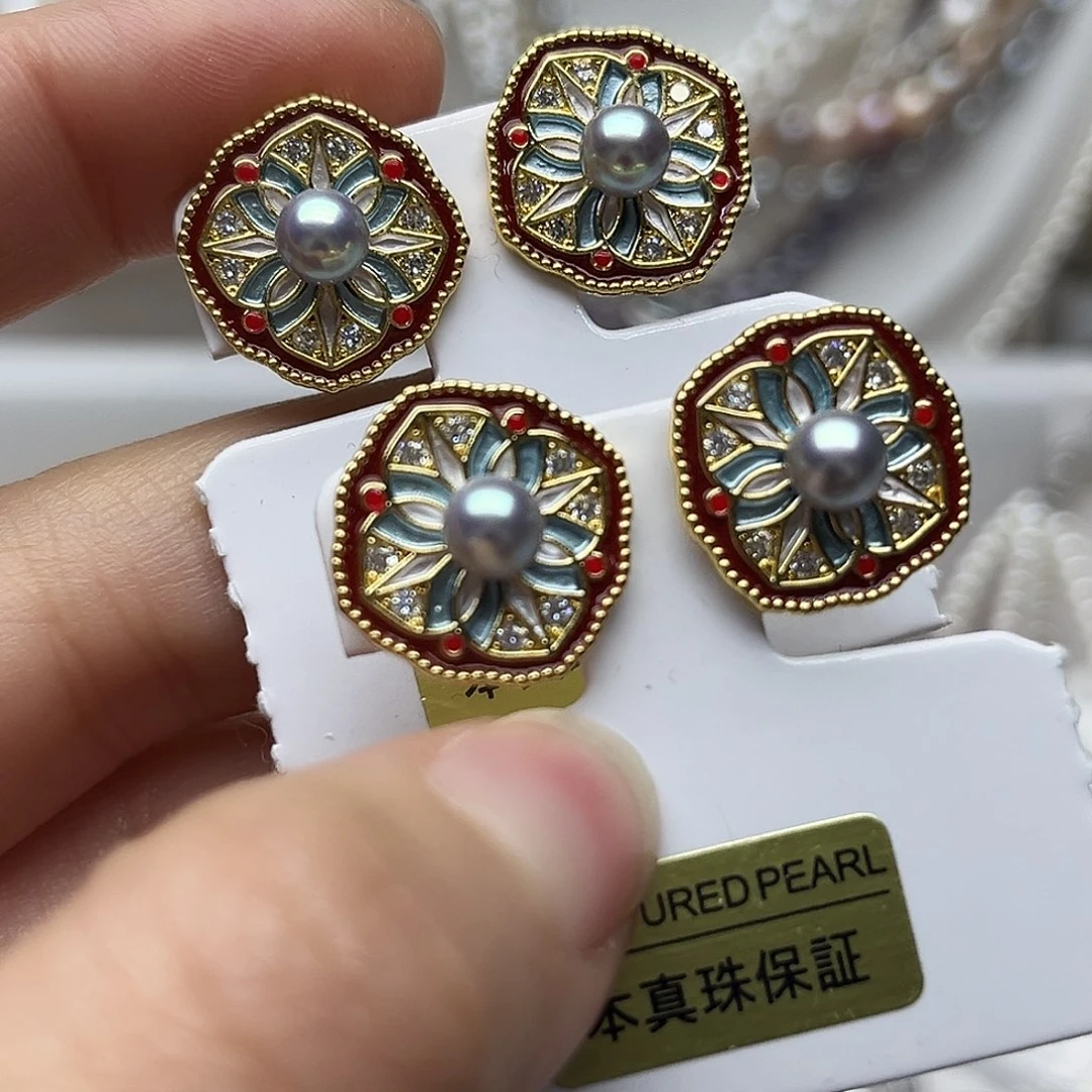 银S925镶嵌耳钉淡水珍珠