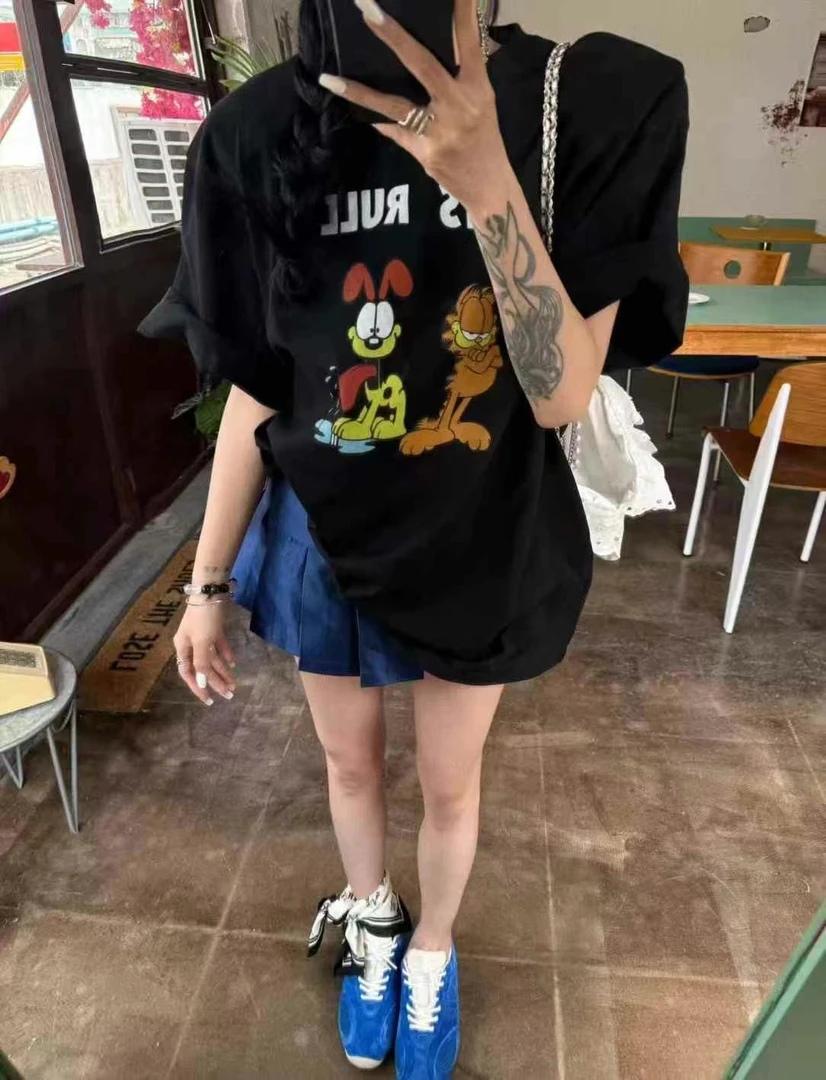 2025年春夏新款字母印花卡通宽松洋气短袖T恤女9138