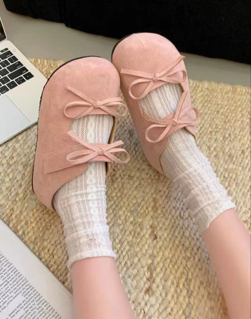 8902粗跟包头中跟厚底蝴蝶结包头拖冬季棉拖鞋少女