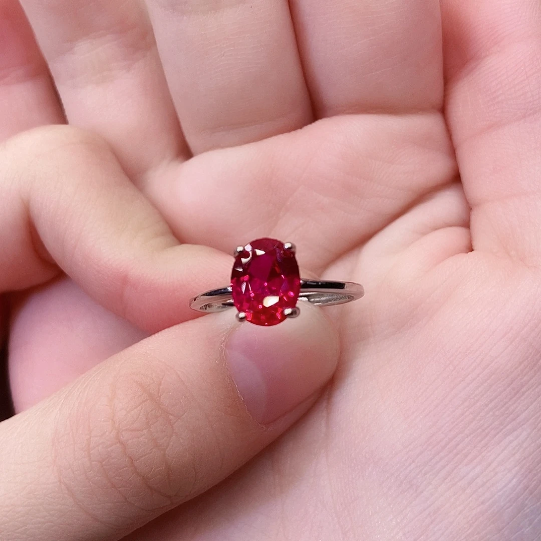 红宝石戒指银S925镶嵌