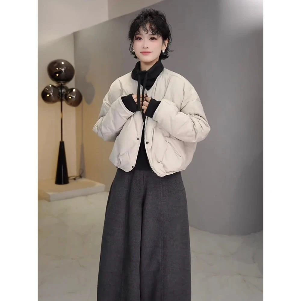 菱格白鸭绒羽绒服女2025冬季新款小个子宽松休闲轻薄短款保暖外套