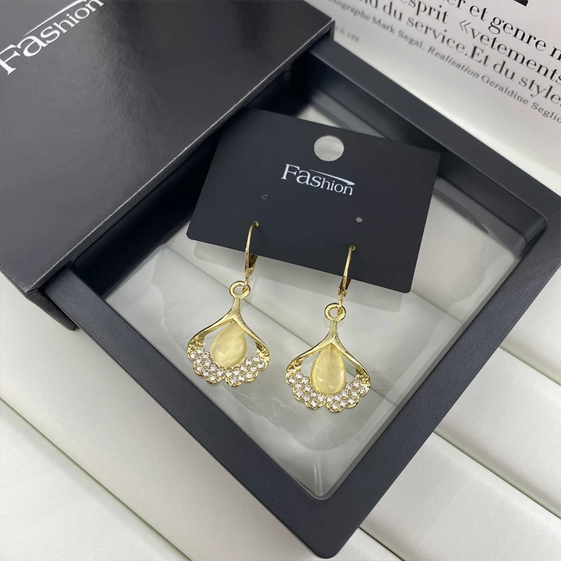 合金高端满镶杏叶耳环（38016）