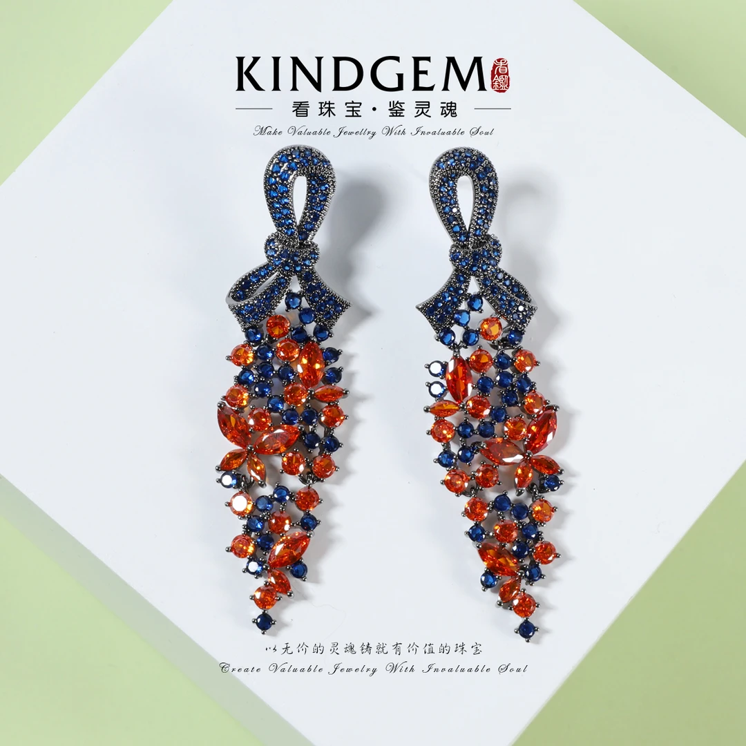 铜合金锆石耳饰 KindGem 奢华设计师款气质时尚耳环 C-44352