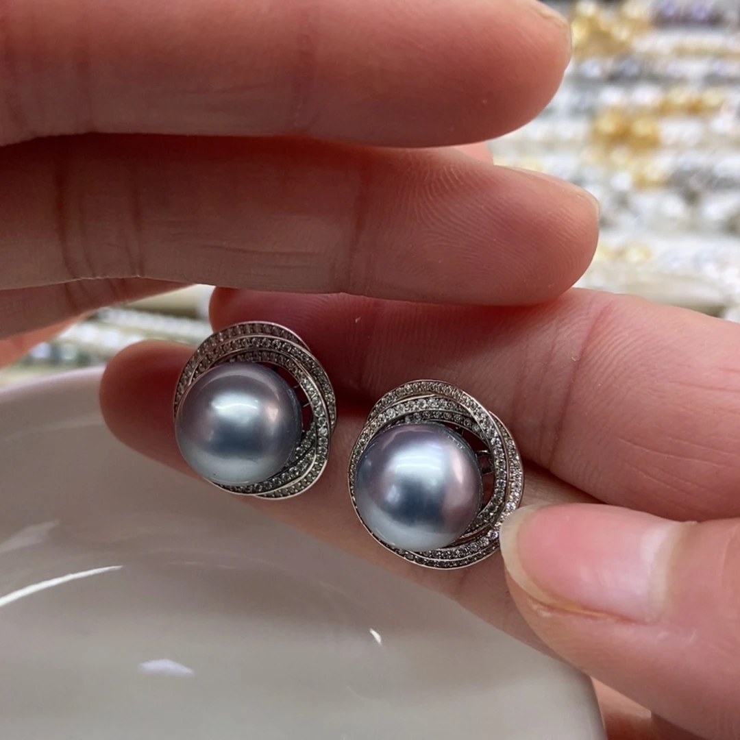 海水珍珠耳饰银S925镶嵌