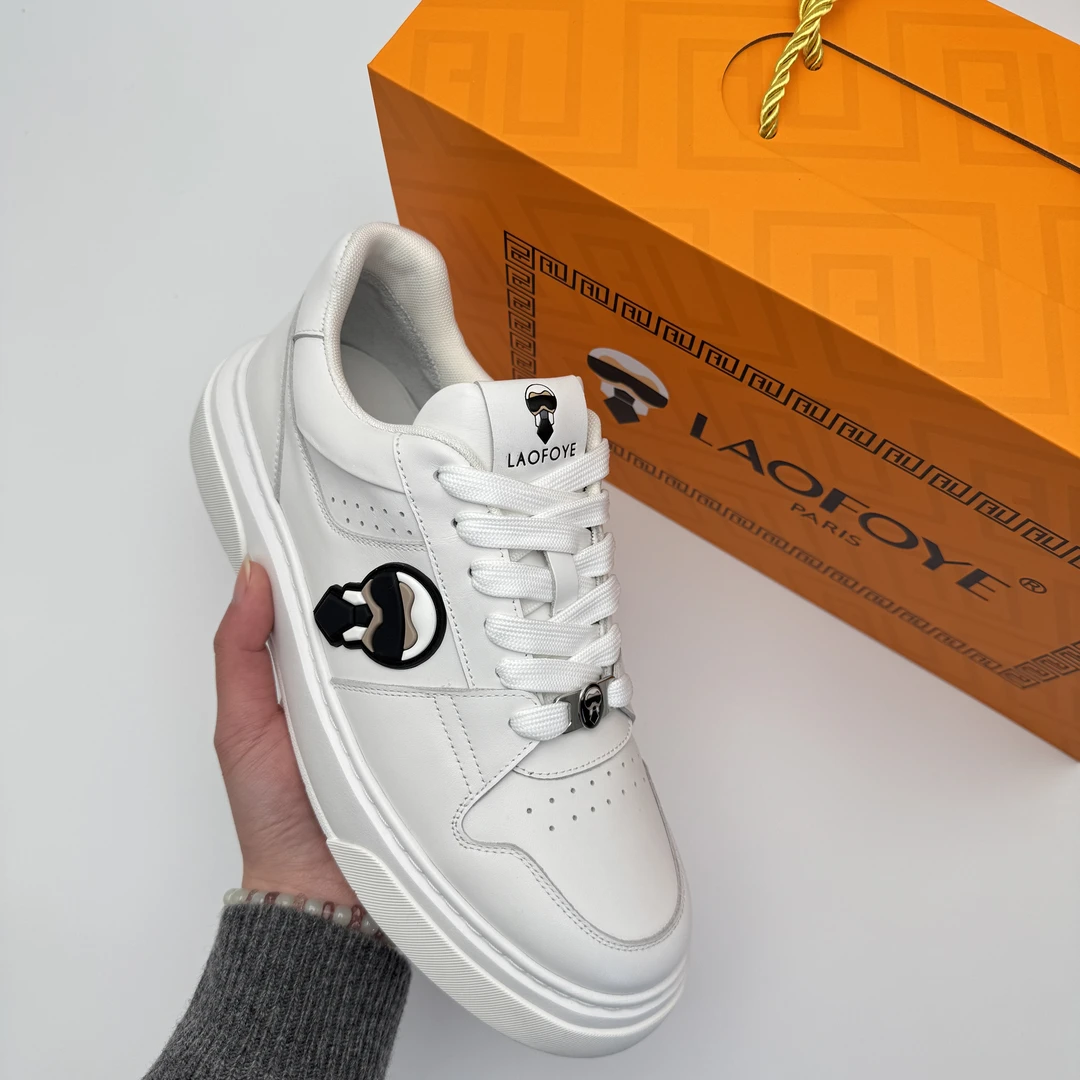 老佛爷低帮小白鞋情侣板鞋系带白色男士春季透气厚底休闲板鞋