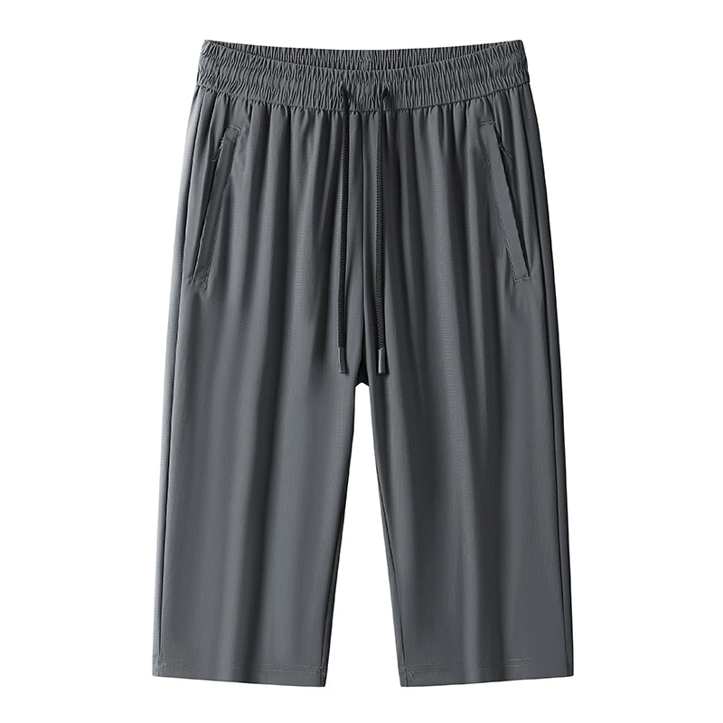 宽松型冰丝裤子夏大码中腰透气直筒休闲裤跑步运动轻薄男装七分裤