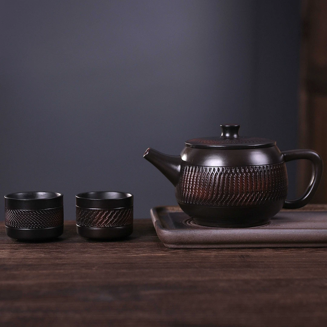 紫陶大宽口汉瓦一壶两跳刀杯【普通包装】