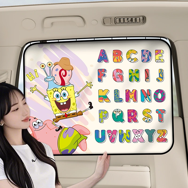 正版汽车遮阳帘车载婴儿车内侧窗防晒隔热遮光隐私帘车用海绵宝宝