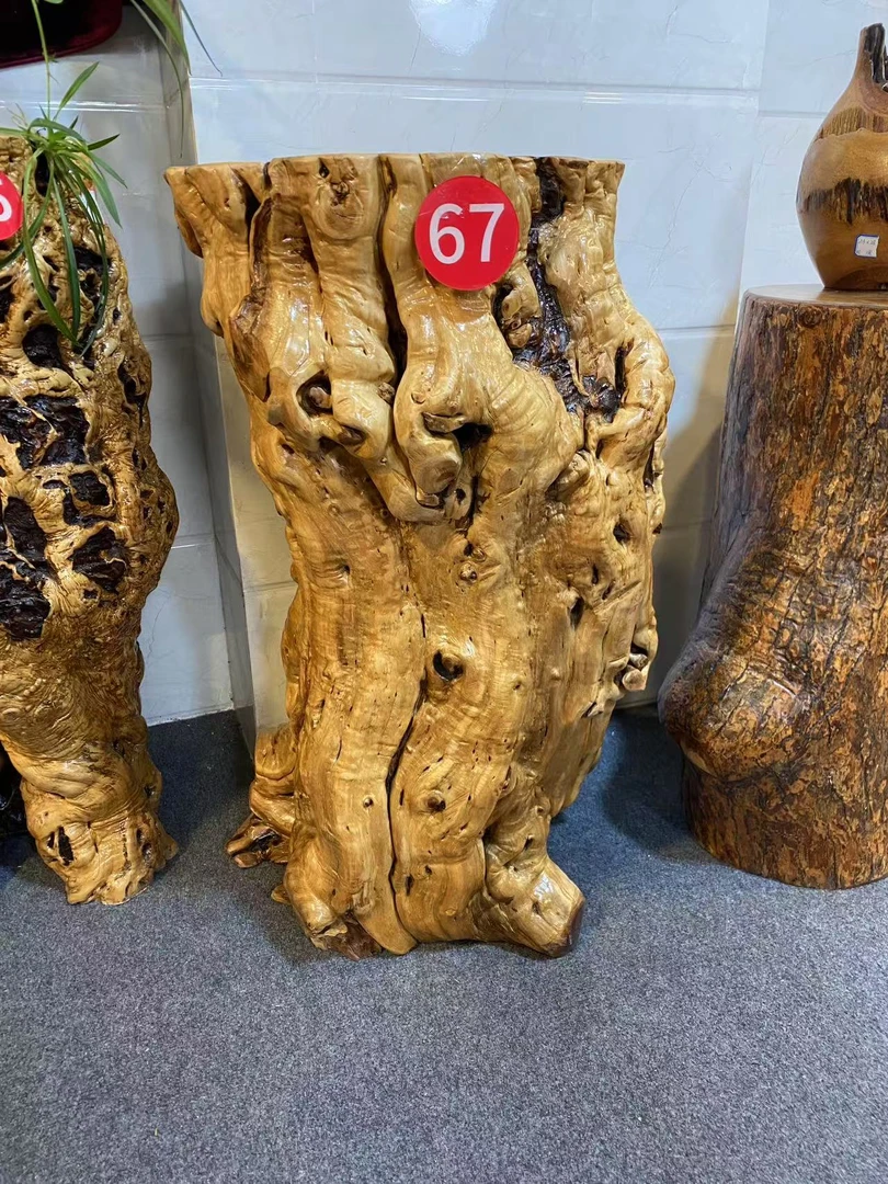 纯天然根雕枣木花架直径43高81