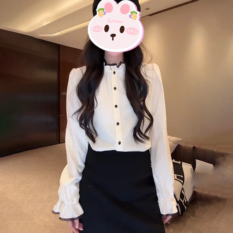 韩系立领设计撞色衬衫女2025冬季新款时尚气质显瘦百搭长袖上衣潮