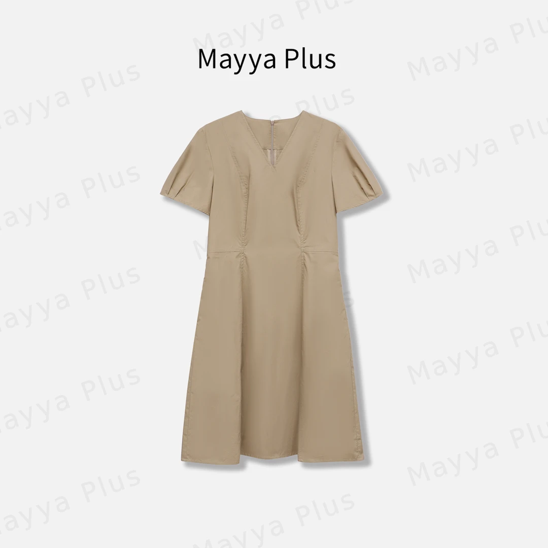 【漫旅罗马】Mayya Plus麦芽定制v领纯棉连衣裙修身A字裙子32526825