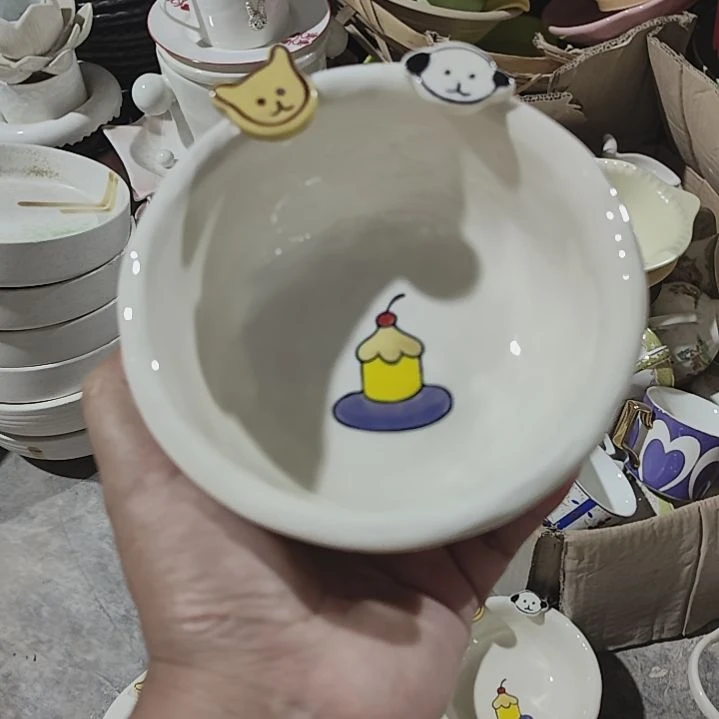 陶瓷便携款猫狗5寸碗  瑕疵品