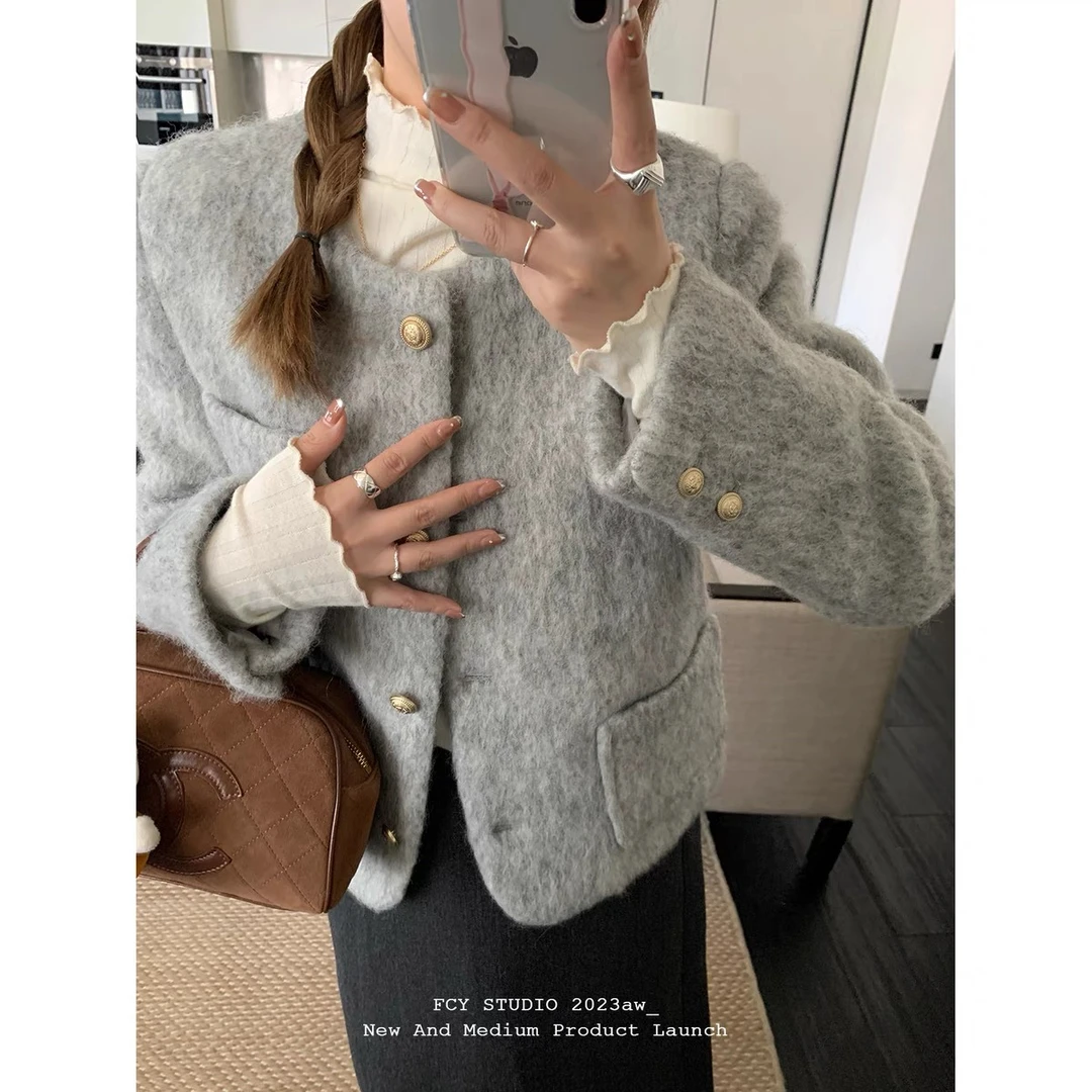 小香风粗花呢外套女秋季新款盐系轻熟风小众上衣