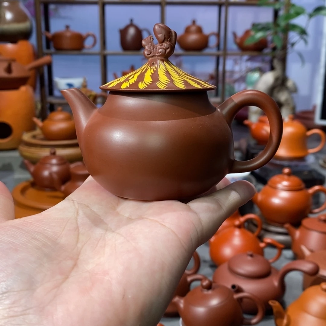 茶壶朱泥章淑煌朱泥鱼翁壶120c