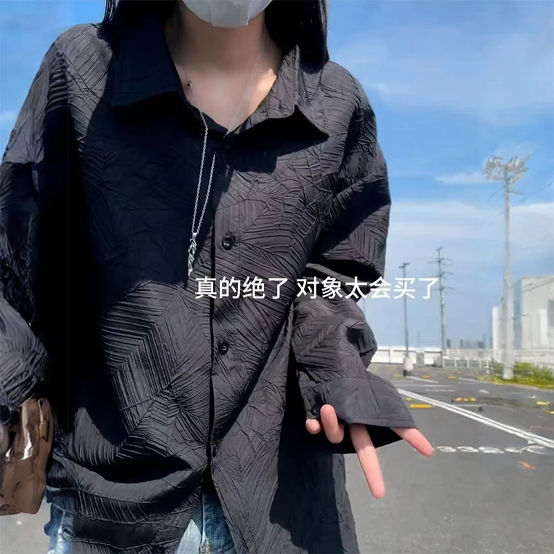 高级感法式小众衬衫男长袖秋休闲提花衬衣青少年雅痞韩版外穿上衣