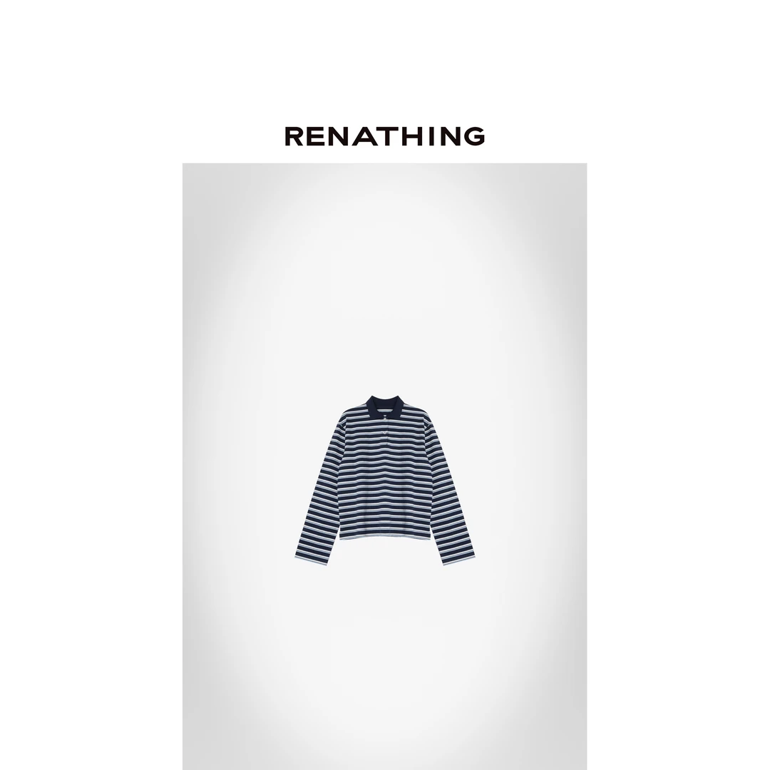 【RENATHING】休闲POLO领撞色条纹T恤