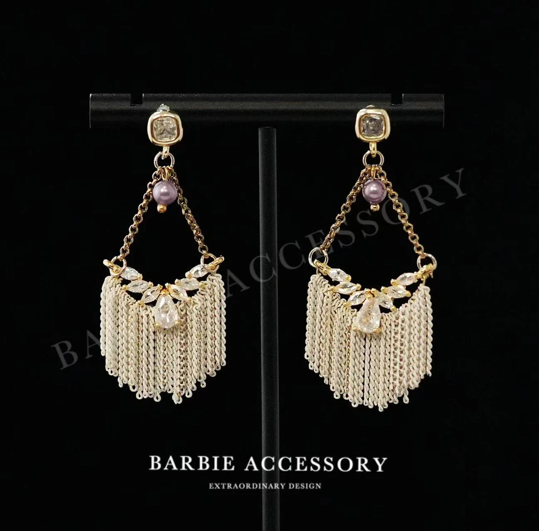 铜合金合成锆石耳饰 【雨星白漫】既视设计款高级感绝美耳环