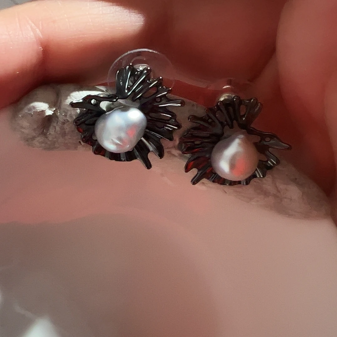 海水珍珠耳饰银S925镶嵌