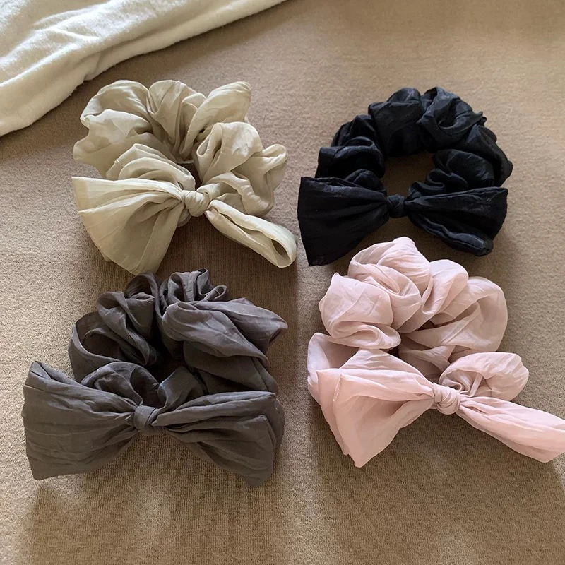 韩国东大门进口春夏莫兰迪色轻盈褶皱蝴蝶结发圈发绳