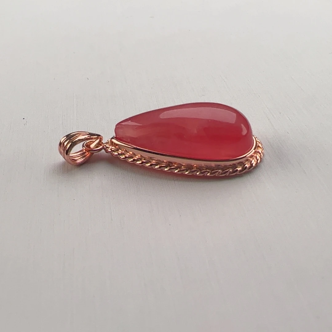 菱锰矿（红纹石）银S925镶嵌吊坠(赠链)